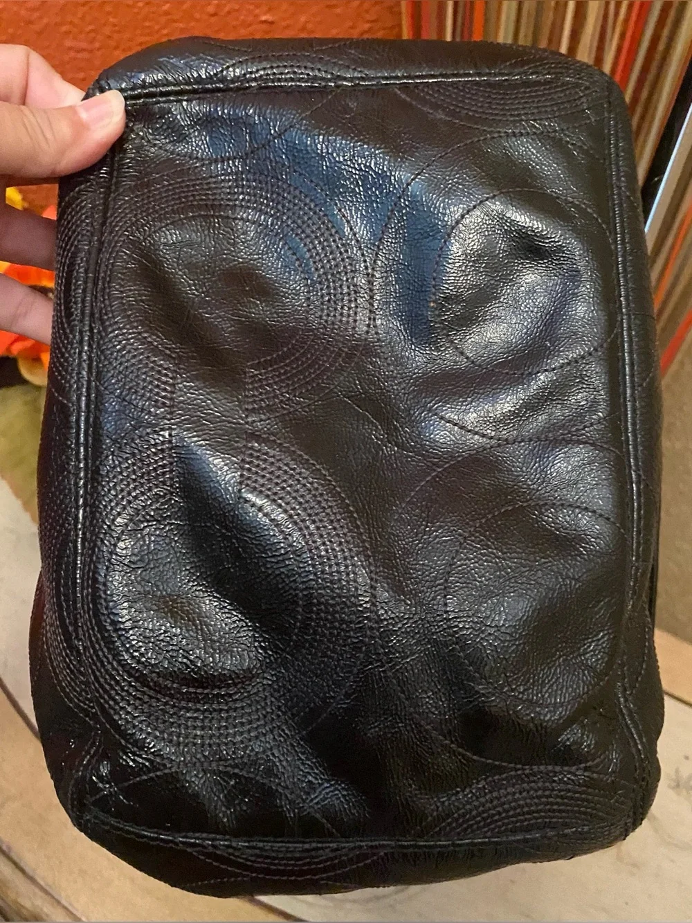 Coach -EUC- Y2K- Alex Signature Black Patent Leather Double Handle Shoulder Bag